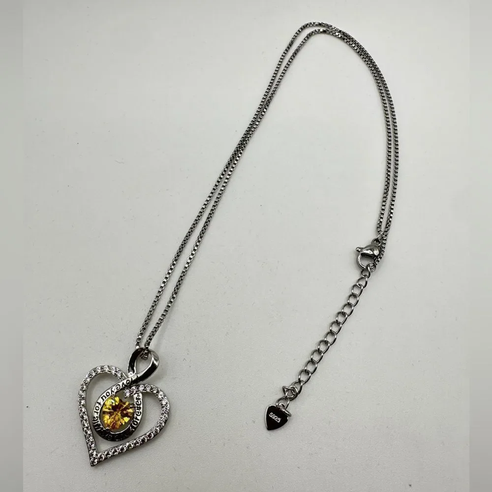 NIB, Redbee Brand 18kt GP/WG, 925 heart and yellow cz necklace!‎